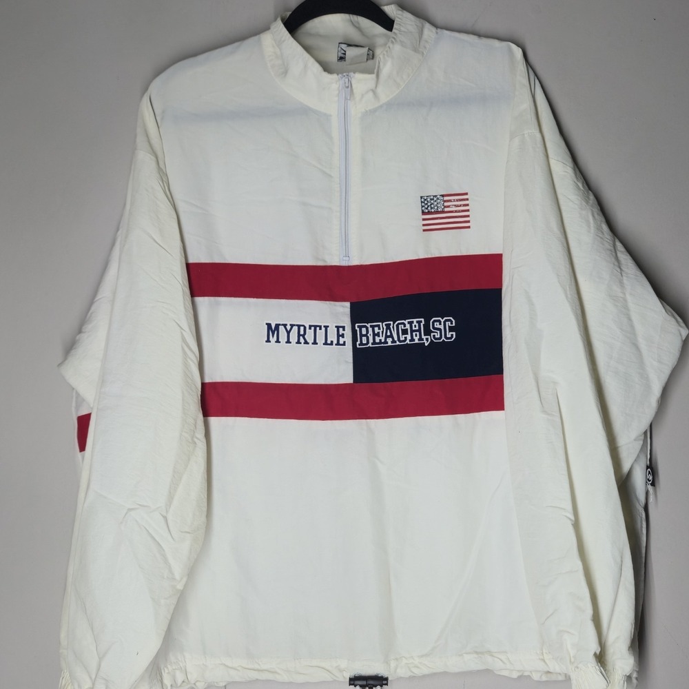 Vintage 80s Surf Style Lightweight Windbreaker Jacket American Flag Myrtle Beach